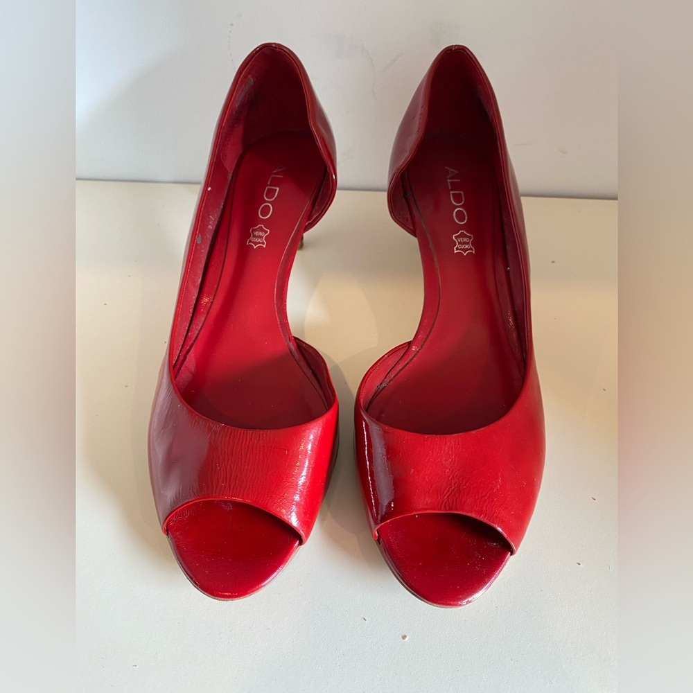 Aldo Red Kitten Heels with Peep Toe size 39